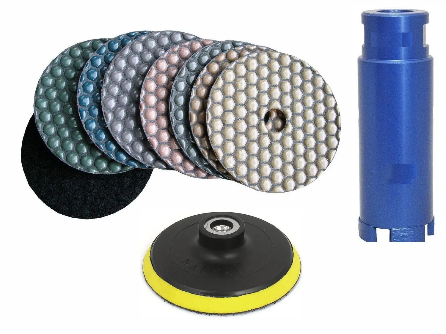Diamond Polishing Pad 4" Dry 9+1 Pieces 1 1/4" 32mm Diamond Core Drill Bit Hole Saw Granite Concrete Marble Travertine Terrazzo sink hole cutout