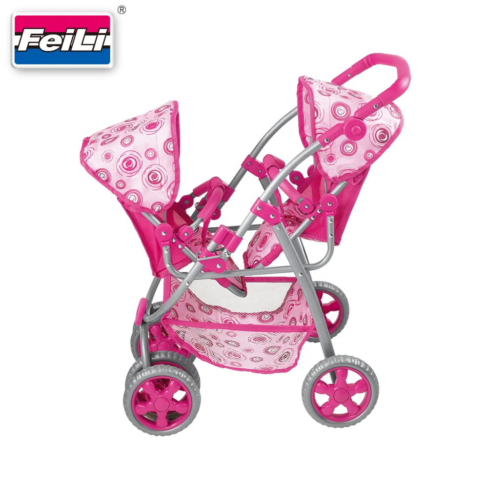 Feili Toys Baby Doll Twin Strollers With Adjustable Handel Bar And