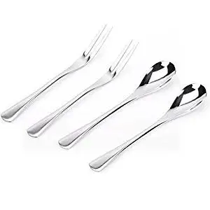Fami(tm) 5.3in 4-Piece Flatware Set, Silver 18/10 Stainless Steel 2 Forks and 2 Spoons Set Salad Fork Teaspoon Cocktail Fork Coffee Spoon Serving Spoon Appetizer Fork (Chrome Finish) by FAMI
