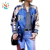 Wholesale satin men blank jacket ladies embroidery fish bomber Aviator jacket for casacos zipper jackets women navy blue coat
