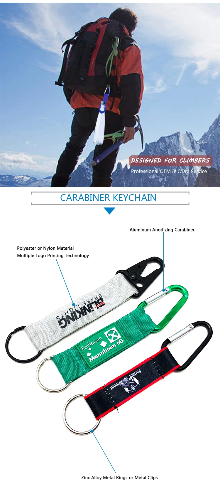 Outdoor Sports Mountain Climbing Carabiner Short Lanyard Silkscreen