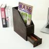 4 Compartment Torched Wood Kitchen Dining Utensil Organizer Caddy with Napkin Holder