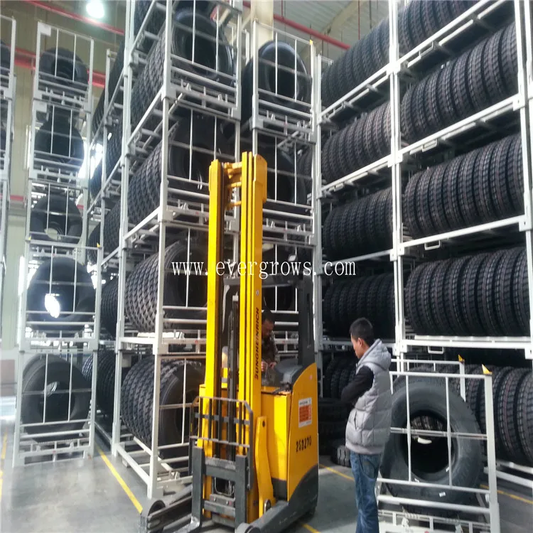 Foldable Tyre Rack , Warehouse Tire Rack , Storage Pallet Racking For Tyre