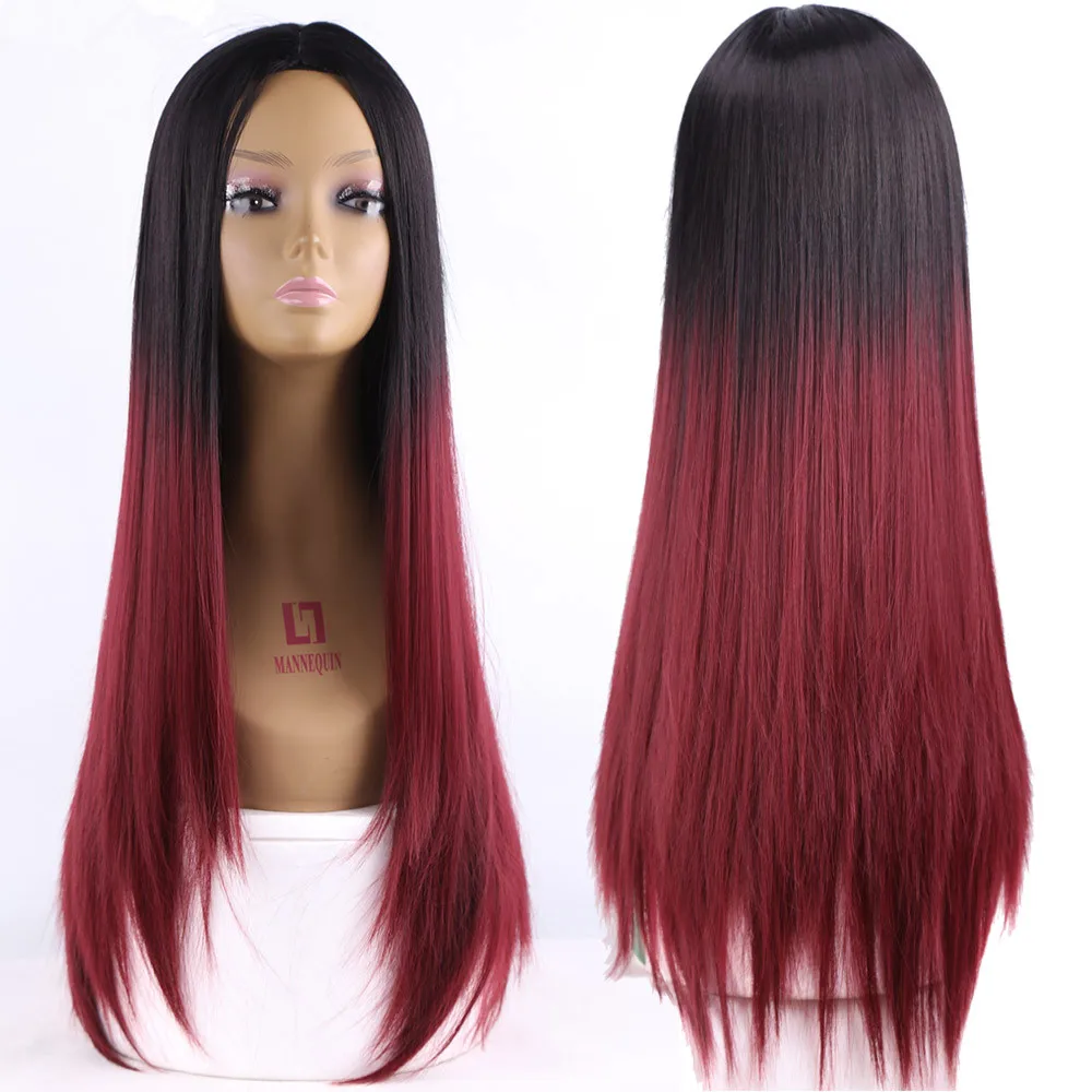 Ombre Two Tone Synthetic Dark Red Hair Wigs Natural Cheap Long Straight Heat Resistant Silver Wigs For Black Womens Wig Buy Hair Wigs Natural Long