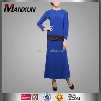 Traditional Malaysia Style Women Muslim Dress Zipper Sleeves Baju