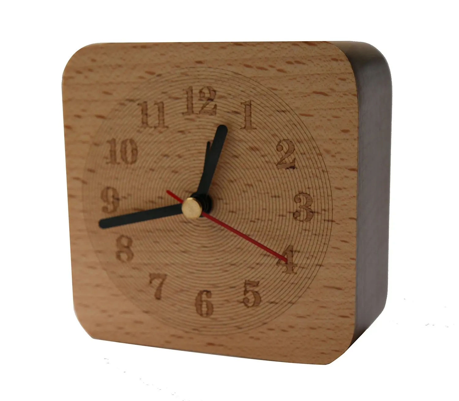 Willcomes Handmade Classic Small Square Protable Silent Desk Table Snooze Wood Travel Alarm Clock