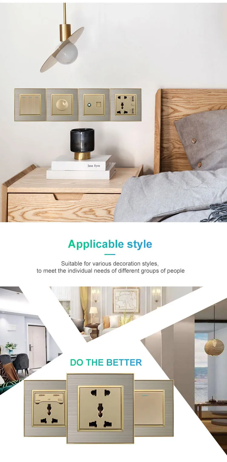 MF 13A Wall Socket Stainless Steel With 2.1A USB Port 5 Plug Universal Socket With Indicator