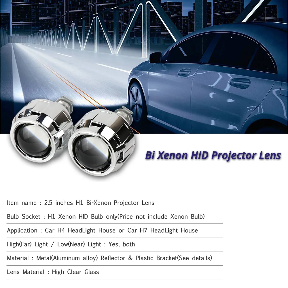 Dmex Universal Bi Xenon Hid Projector Headlight With H1 H4 H7 Socket