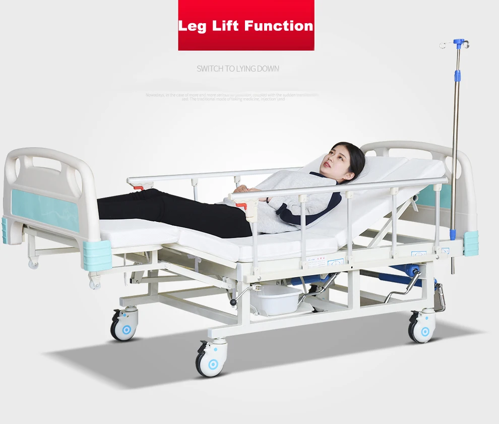 Multi Functional Patient Care Rolling Hospital Medical Bed With Potty