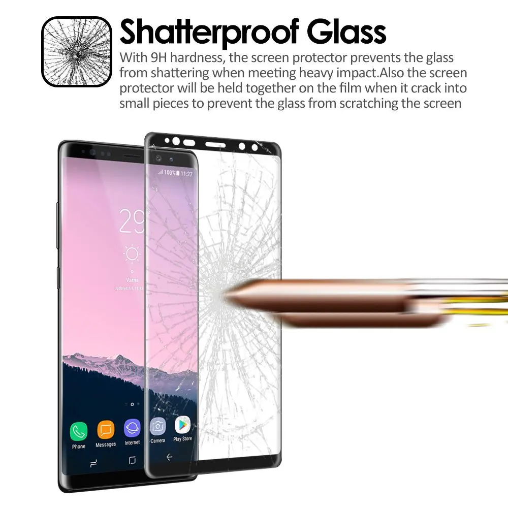 Full Coverage Perfect Fit Tempered Glass For Samsung Galaxy Note 8