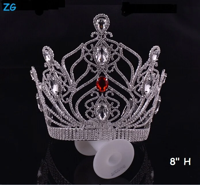 High Quality Beauty Pageant Queen Crown With Red Crystal Princess