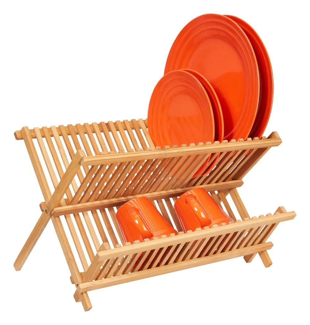 Houselin Collapsible Bamboo Folding Expandable Over In Sink Dish Rack 2 ...