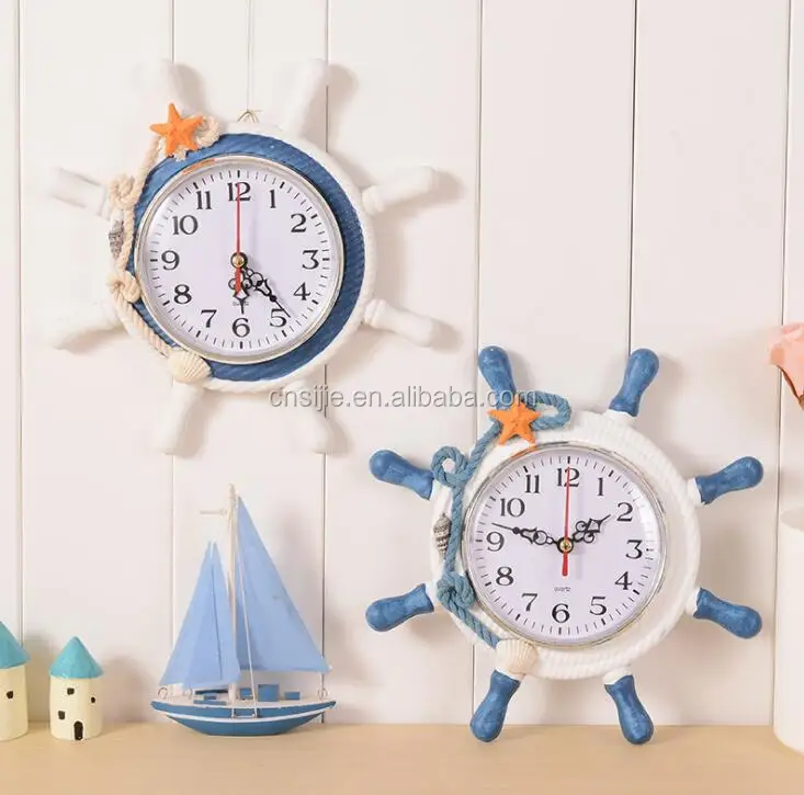 Hand-painted Sailing style Clock Themes Polyresin Wall Clock