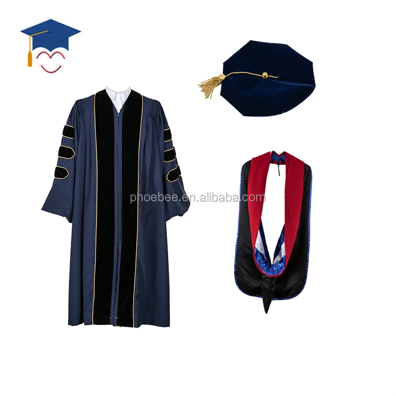 Phd Blue Trim Gold Piping Newrara Unisexd Deluxe Doctoral Graduation Gown