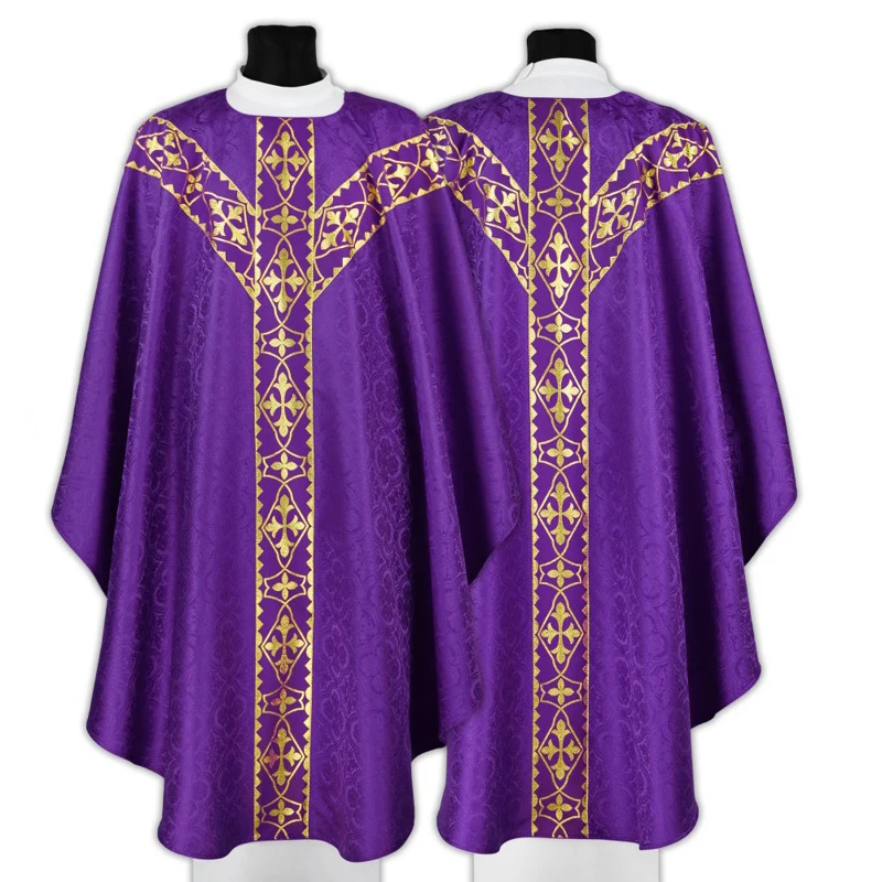 热天主教教堂交叉绣神父 Chasuble 长袍卷领礼服 Buy Vestments，roll Collar Vestments，神父