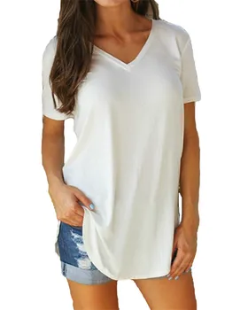 camiseta blanca cuello v mujer