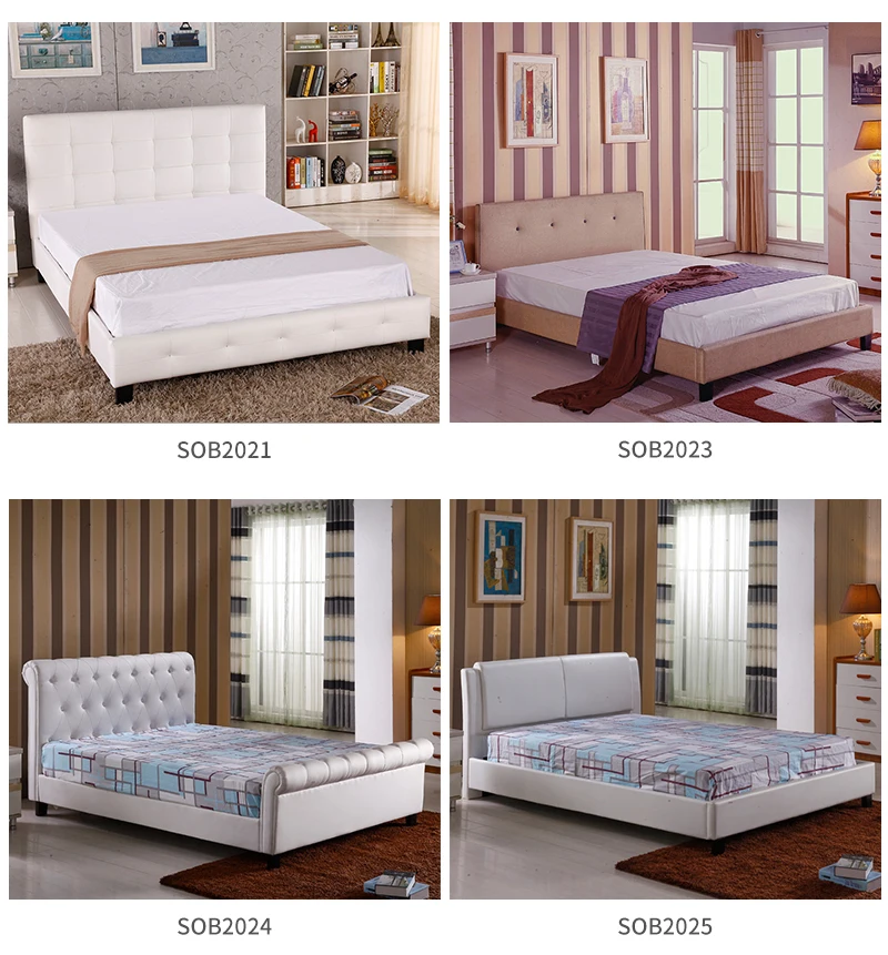 Latest Modern Design High quality Wood Tufted Headboard Double Pu leather Bed Frame with Double/King/Queen size