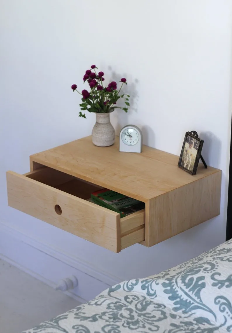 Floating Nightstand With Drawer Modern Bedroom Furniture Solid Wood