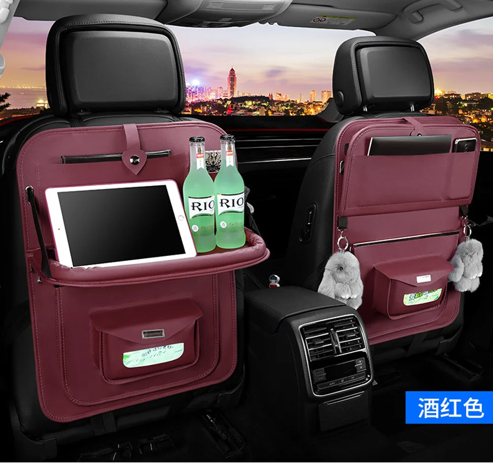 Black PU Leather Back Seat Organizer Multi-Pocket Storage Bag Car Dining BE 
