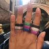 Big Ring Rose Gold Plated 925 Sterling Silver Colorful Purple Blue Black Zircon tile Charm Fashion Finger Ladies Rings