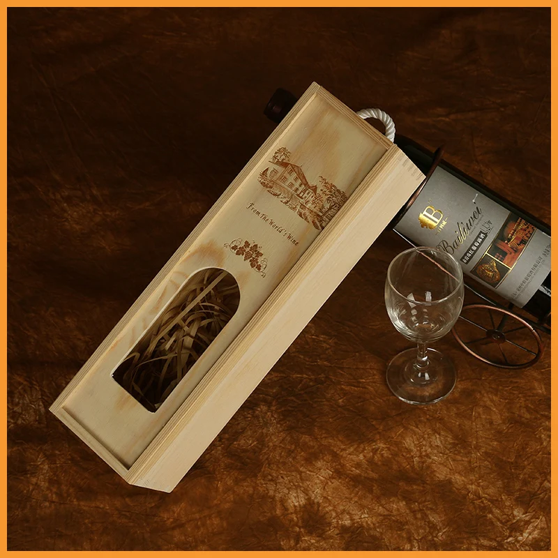 Wooden wine single bottle gift box for sale