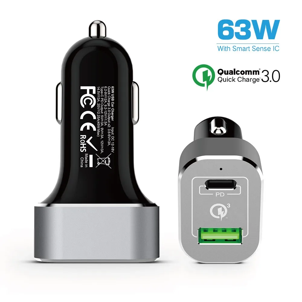 Typec Car Charger 45w Power Delivery Plus 18w Quick Charge 3.0 Usb