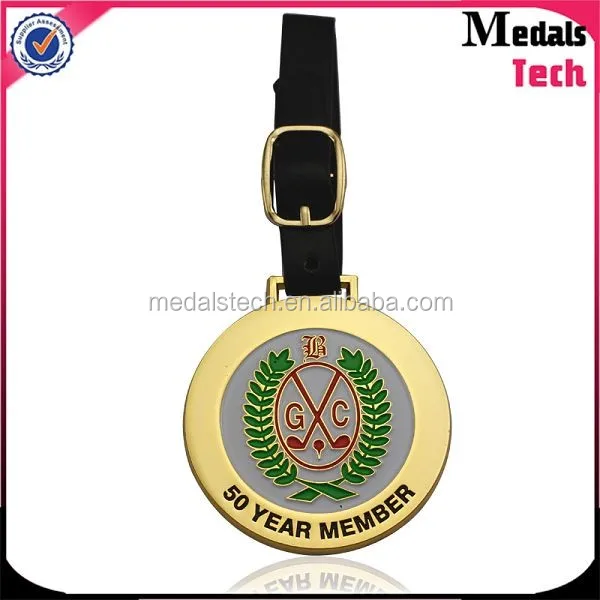 Factory wholesale custom plating gold silver brass metal golf bag tags