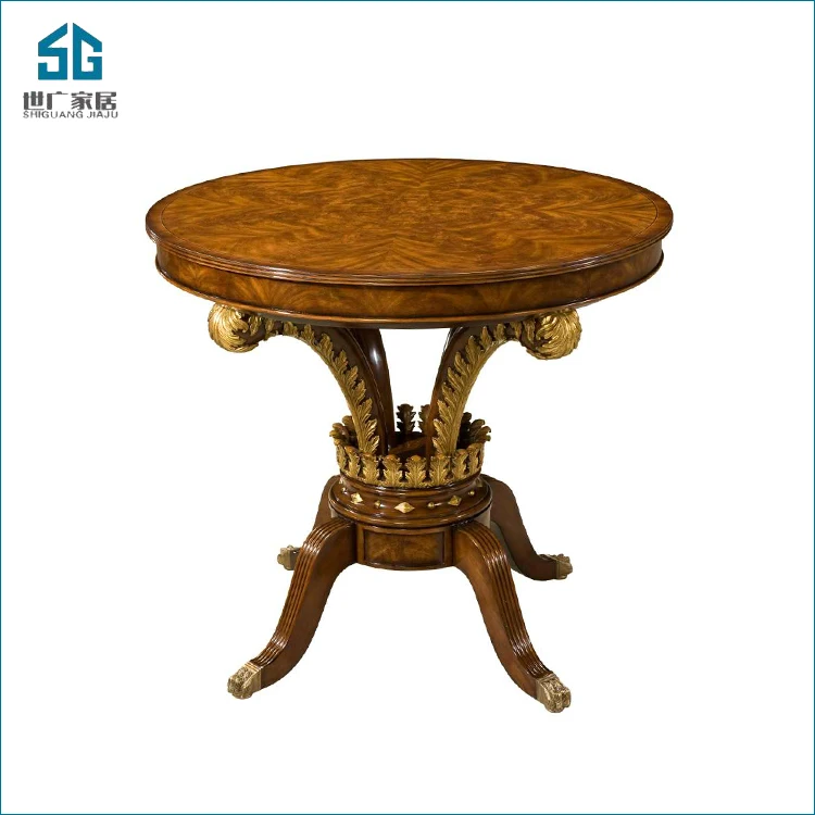 Carved small gold frame round villa living room side table