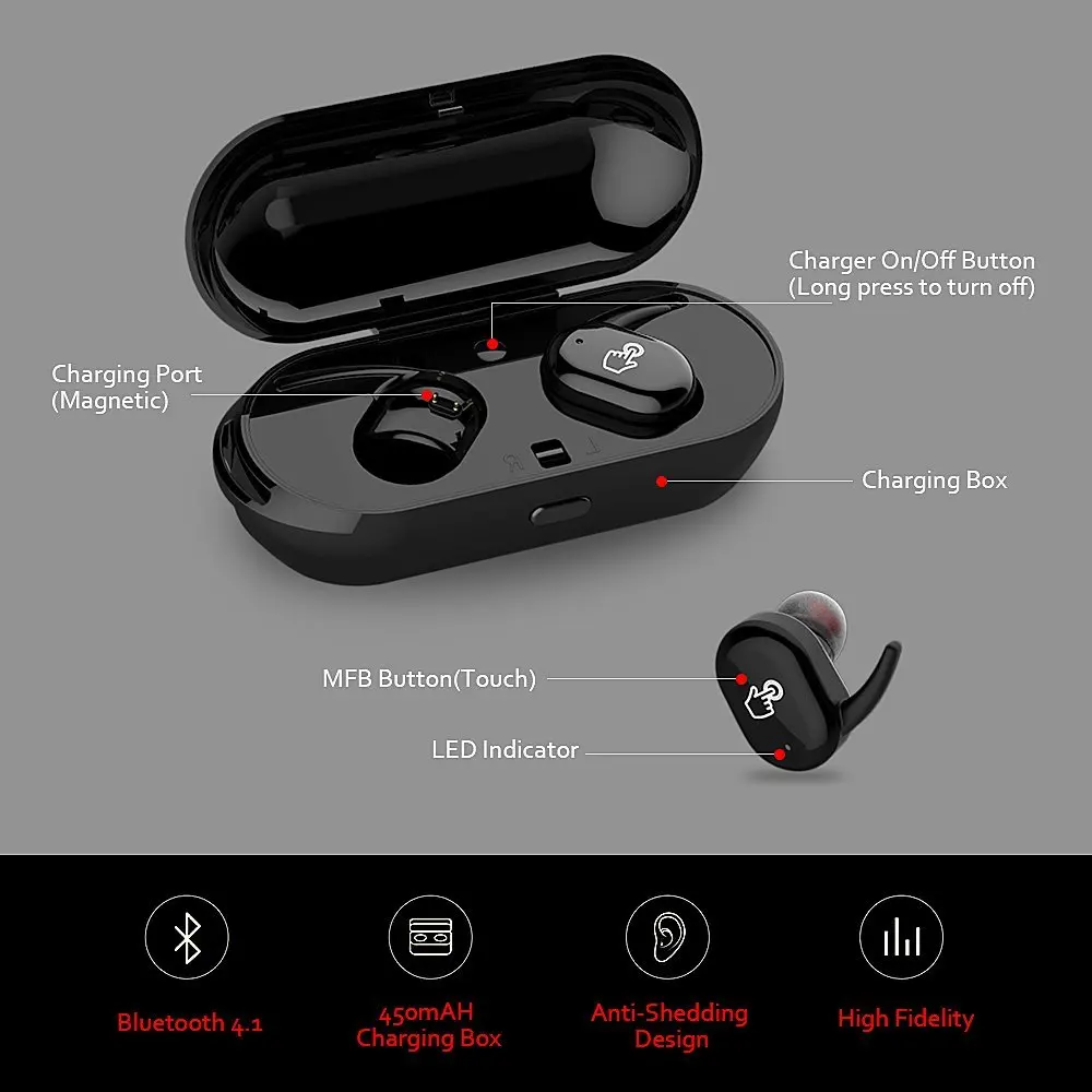Touch Sensor TWS Mini Headset Stereo Music Earphone with Charging Box Small Earbuds