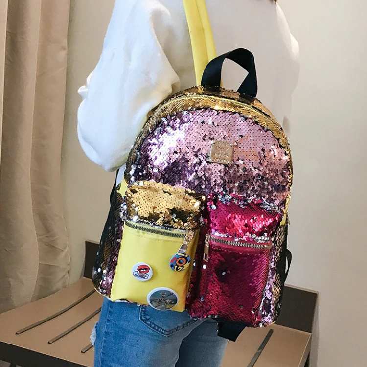 Osgoodway2 Personalized Fashion Rainbow Shining Sequin Bag Women Backpack Back Pack