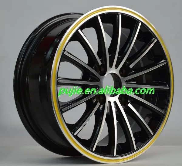 Hot Sale 14 15 Inch Black Face With Yellow Line Alloy Wheels Buy