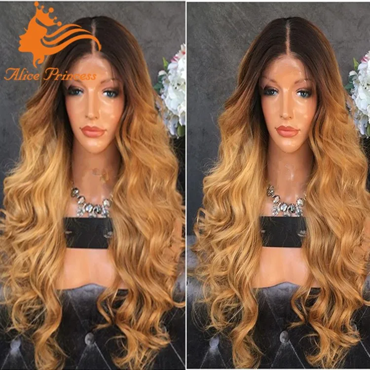 Wholesale Ombre Honey Blonde Brown Dark Root Wig Braid Lace Front
