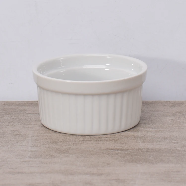 Wholesale kitchenware round striped white ramekin dish non stick fancy bakeware  .jpg