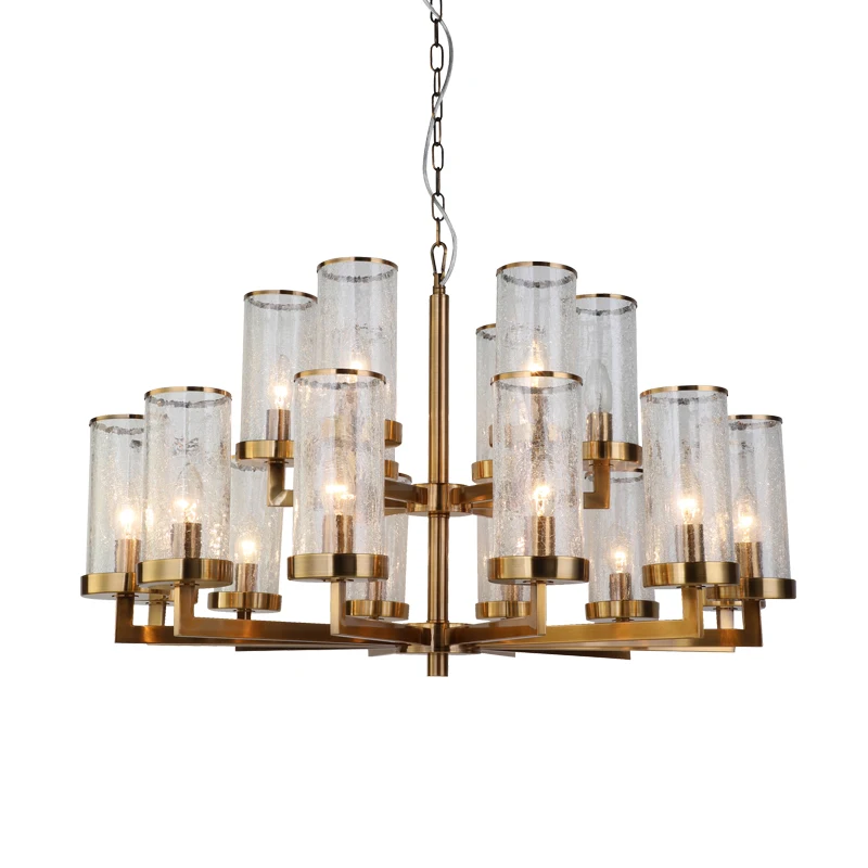 Modern light luxury atmosphere gilded bronze living room dining room crack glass multi-head chandelier