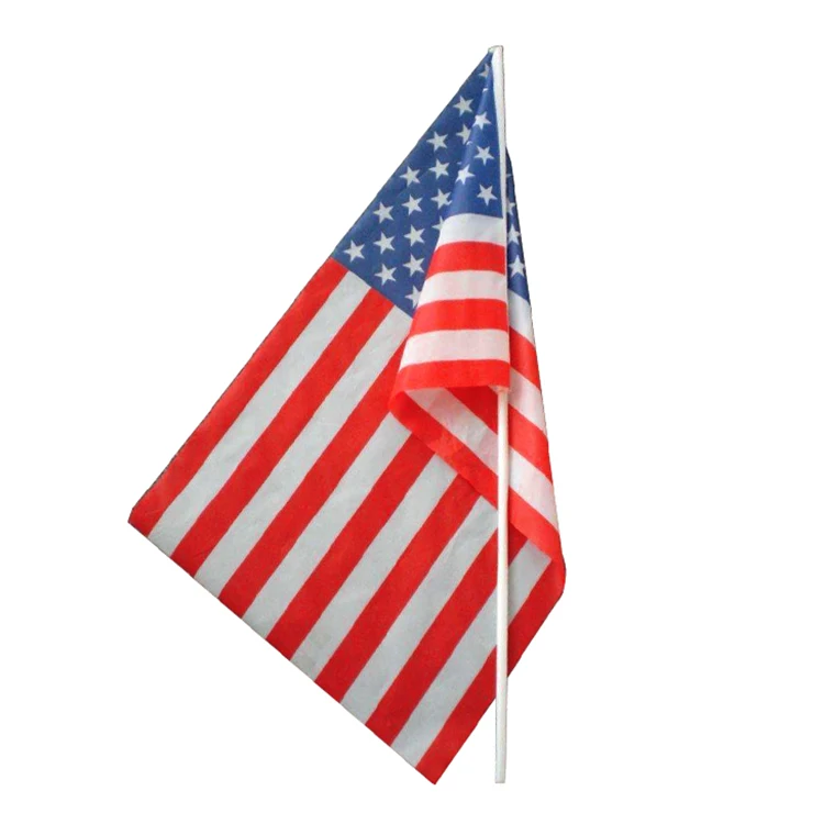 cheap polyester mini wood stick hand held waving american flag