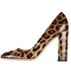 Women Leopard Pointed Toe Chunky Block High Heels Pumps