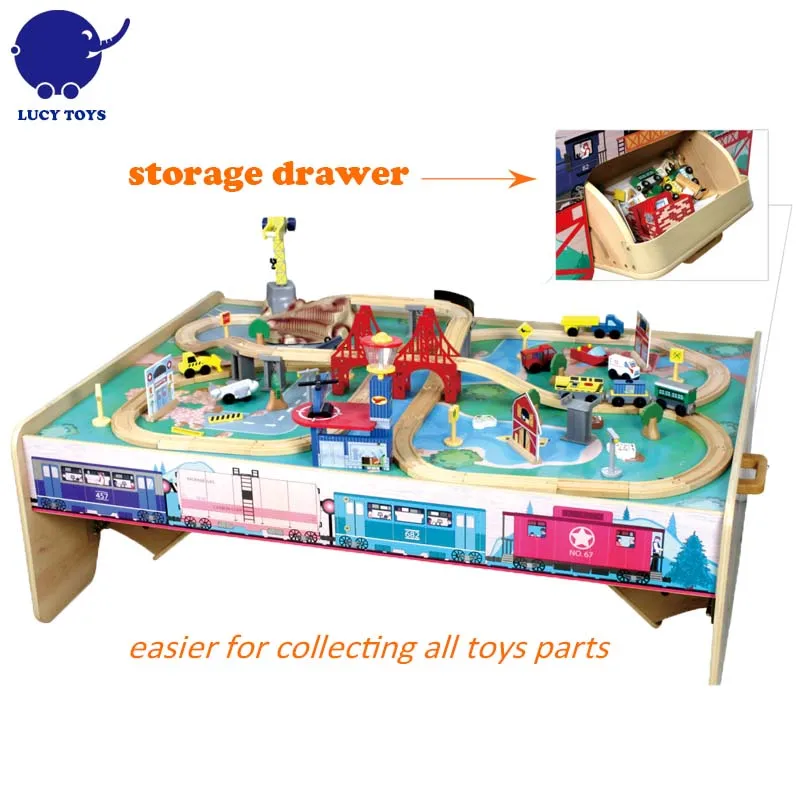 Large Wooden Kids Toy Train Set With Storage Table Buy Train Set