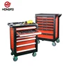 196pcs hongfei high quality tool trolley case, workshop rolling hand tool box trolley, China car repair tool trolley with tools