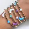 Stainless Steel Gold Ball Opal Charm Crescent Moon and Star Beaded Bracelet For Women