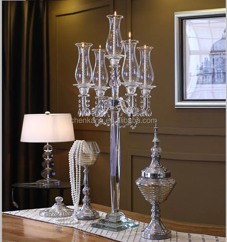 5 Arms Hanging Crystal Wedding Table Candelabras On Sale For Home Decor