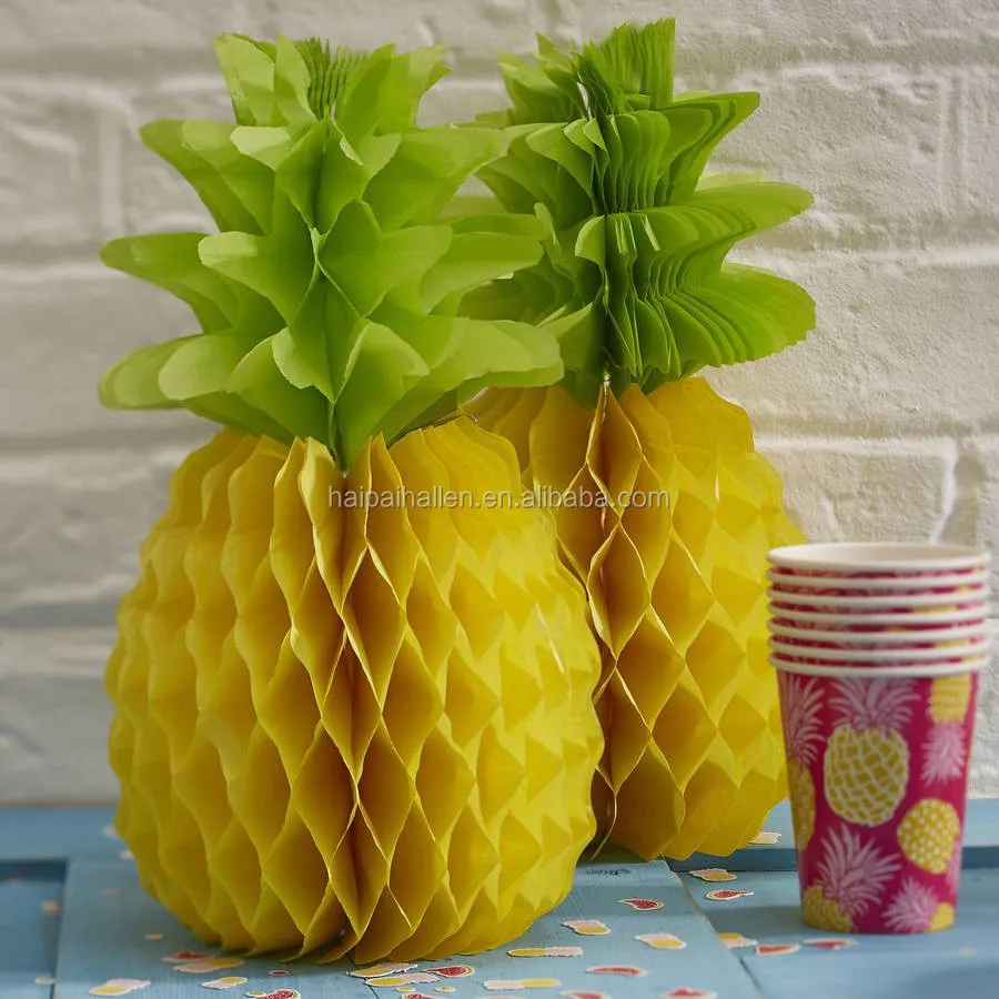 Huge Paper Honeycomb Pineapple For Luau Party Table Decorations