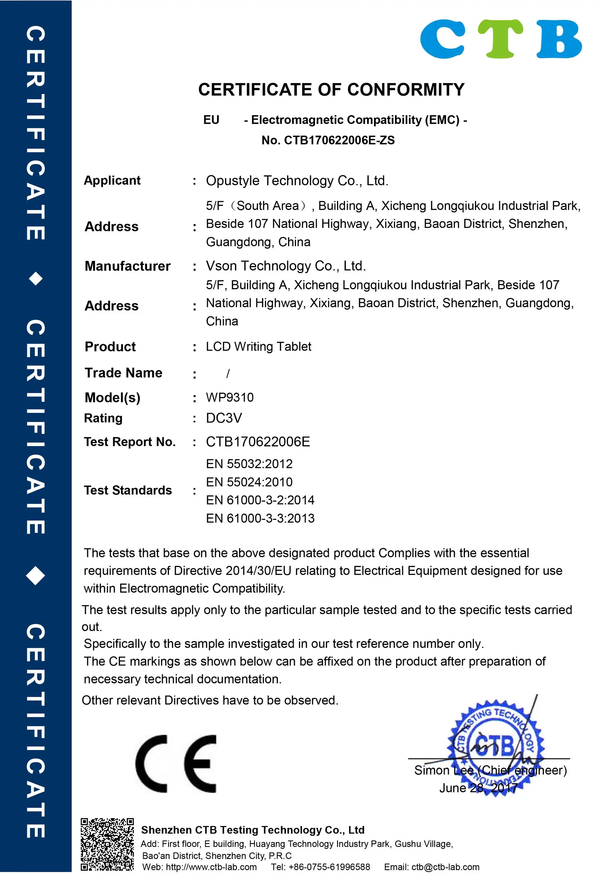 WP9310 CE CERT