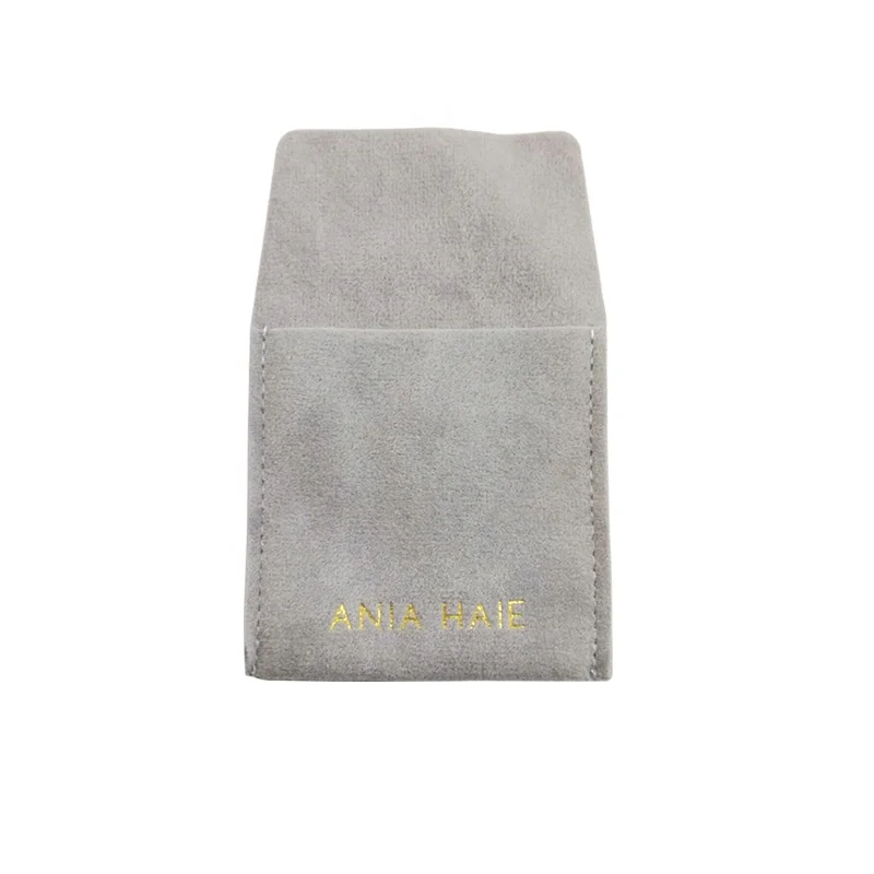Custom Luxury Earring Pouch Bags Gray Velvet Jewelry Flap Pouch With Gold Foiling Logo Buy