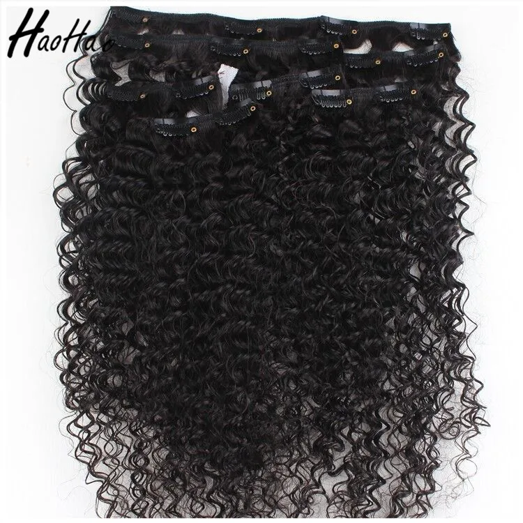 Qingdao Hair Factory Natural Color Kinky Curly Clip In Hair