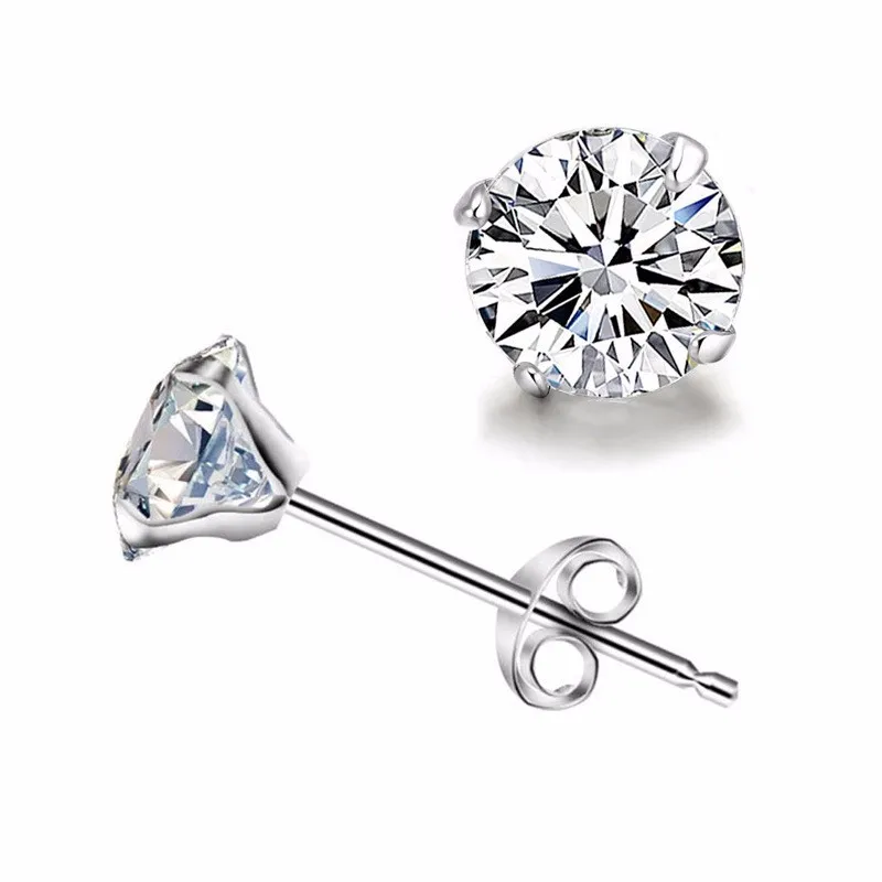 925 Sterling Silver Round Diamond Stud Earrings - Buy 925 Sterling ...