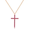 Adjustable Chain Necklace Real 18K Solid Rose Gold Natural Ruby Cross Pendant Necklaces for Women
