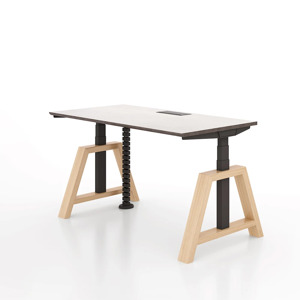 Wooden Frame Stand Up Desk Adjustable Height Jiecang Desk Buy