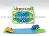 Pre-school children in educational groups mounted track wind-up train