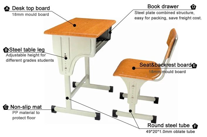New Design Laminated Mold Board Modern School Desk And Chair Kids