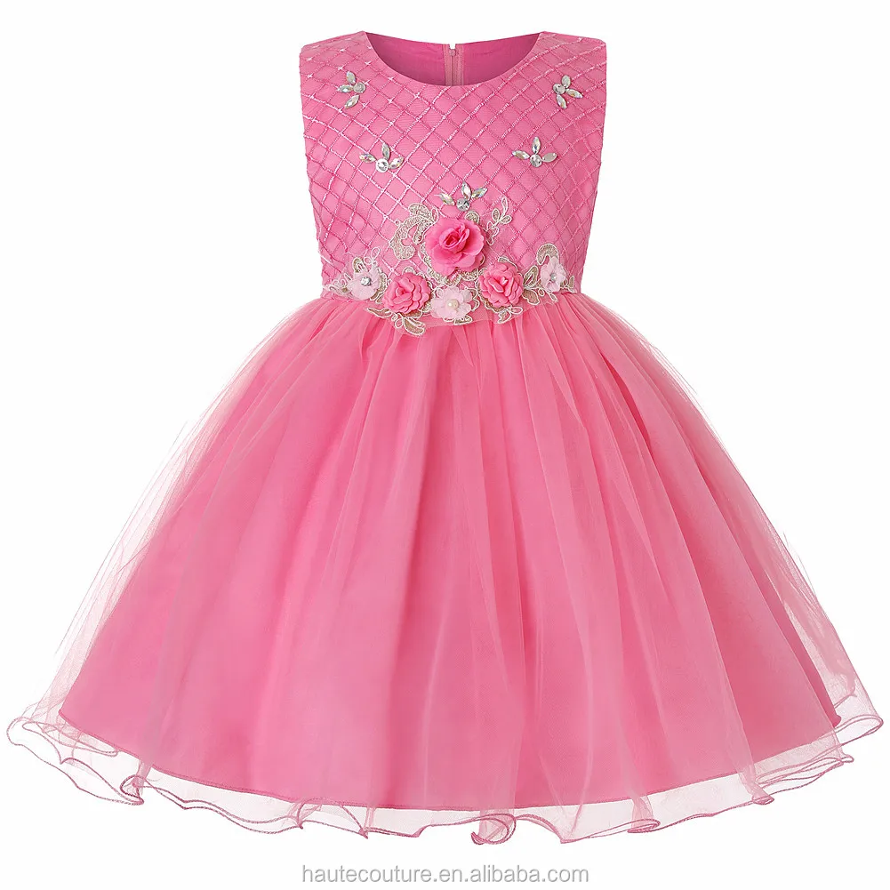 Bh084 New Flower Girls Frock Designs Kids Appliqued Satin Wedding Dress ...